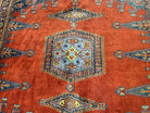 Square Persian Rug 7.7 x 7.3, Red and Blue Persian Wiss/Viss Hand Knotted Carpet, Antique Wool Oriental Tribal Rug, Boho Rug, Geometric Medallions - Jewel Rugs