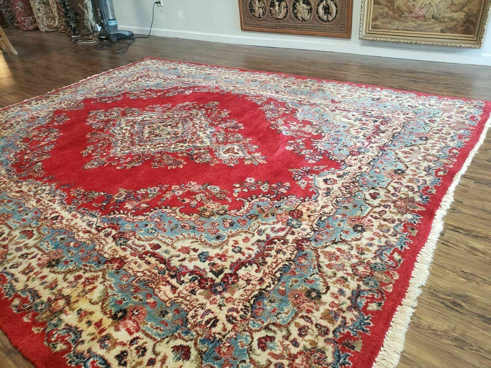 8' X 10' Vintage Handmade India Kirman Wool Rug Hand Knotted Organic Dyes Red - Jewel Rugs