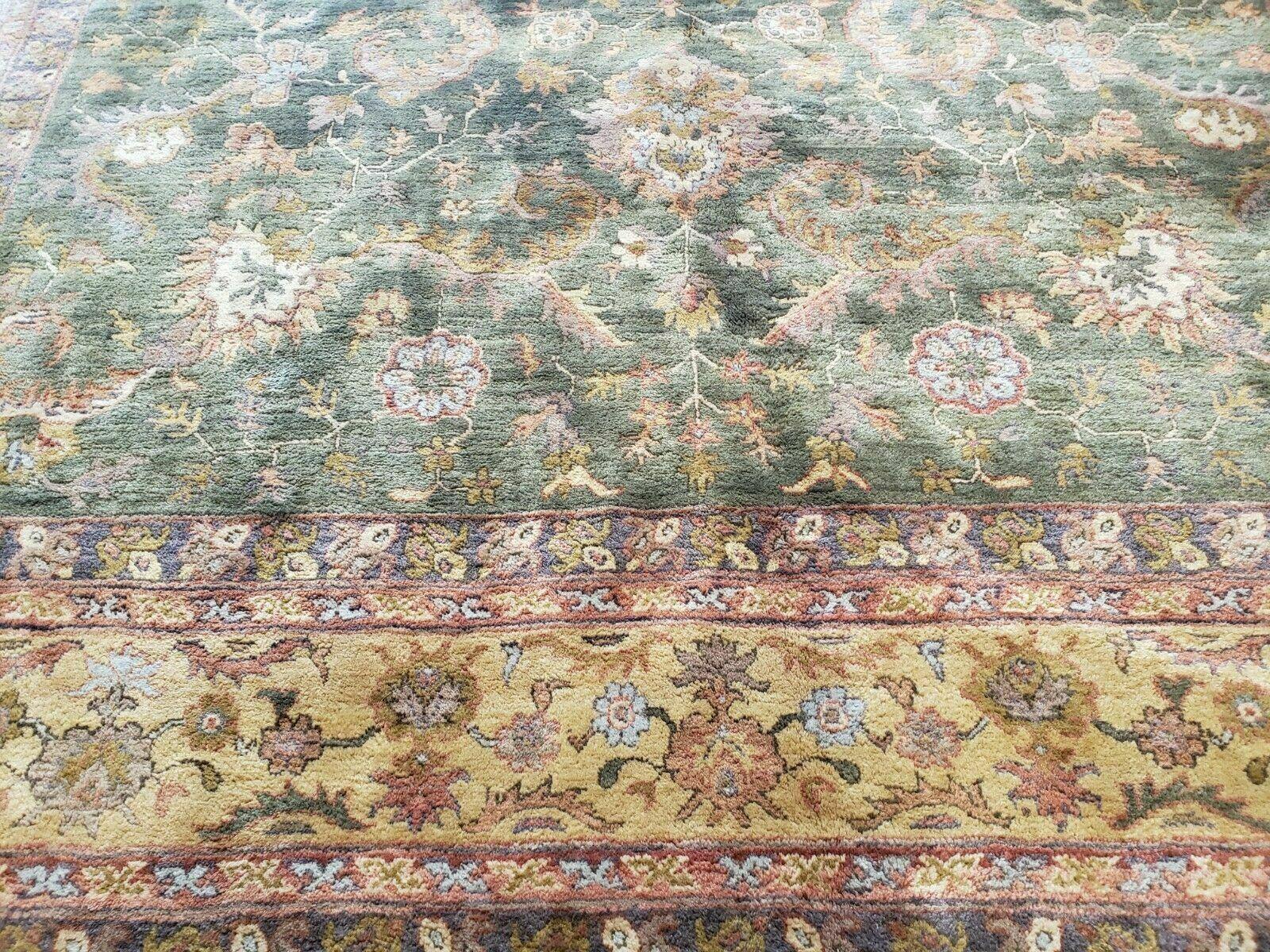 10' X 14' Handmade Indian Wool Rug Carpet Tea Washed Nice Green Gold - Jewel Rugs