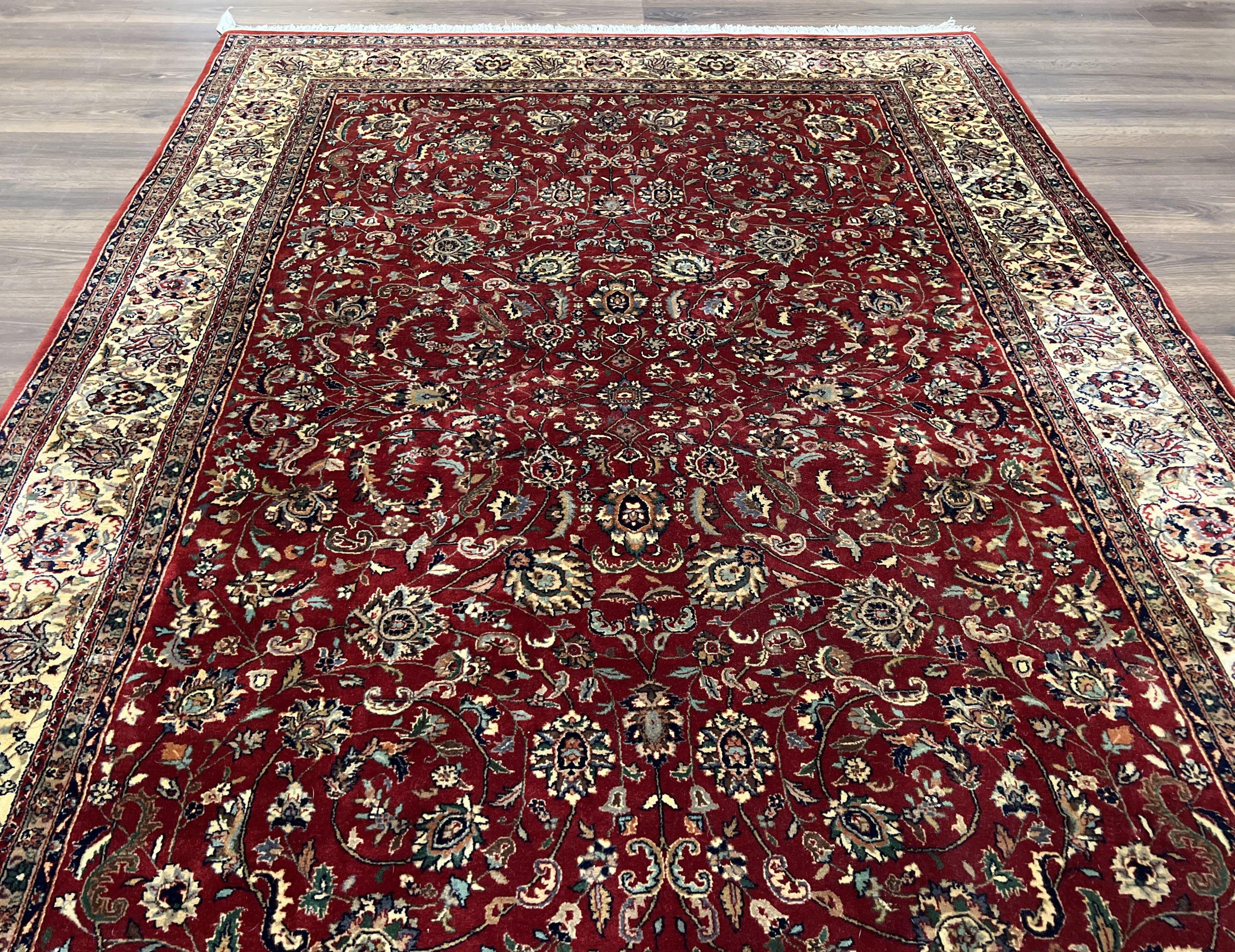 Vintage Indo Persian Rug 6x9, Very Finely Hand-Knotted Carpet 6 x 9 Red Cream Indian Oriental Carpet, Traditional Floral Wool Area Rug 1970s - Jewel Rugs