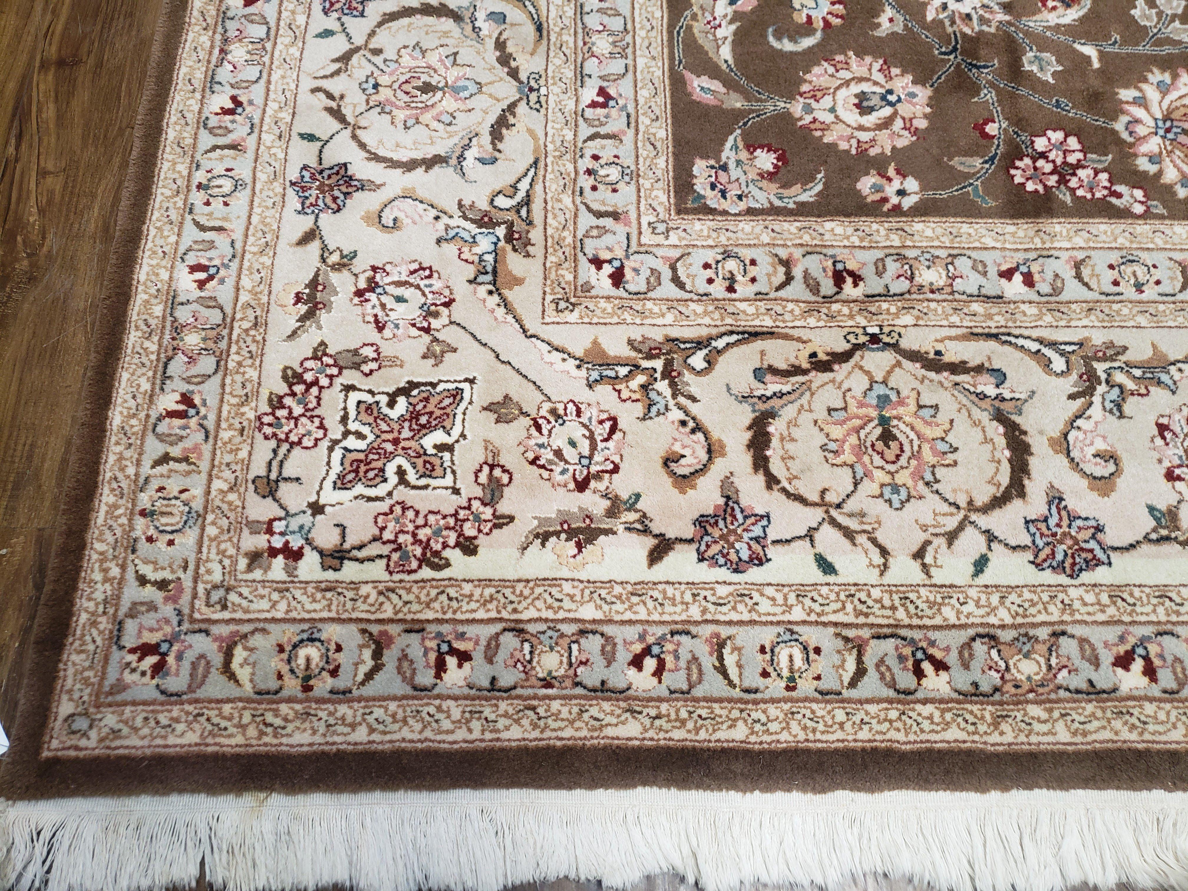 Vintage Pak-Persian Area Rug 9x12, Wool Hand-Knotted Spice Brown & Ivory Traditional Fine Oriental Carpet, Pakistani Carpet, 9 x 12 Fine Rug - Jewel Rugs