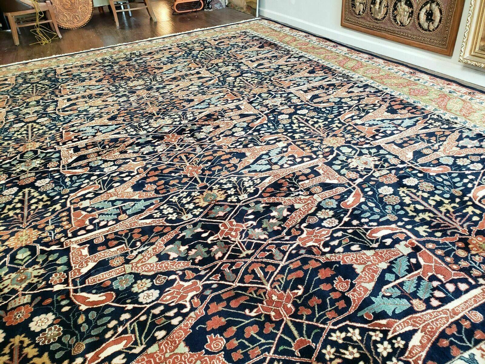 12' X 15' Vintage Finely Woven Handmade Indian Allover Design Wool Rug Palace size Nice - Jewel Rugs