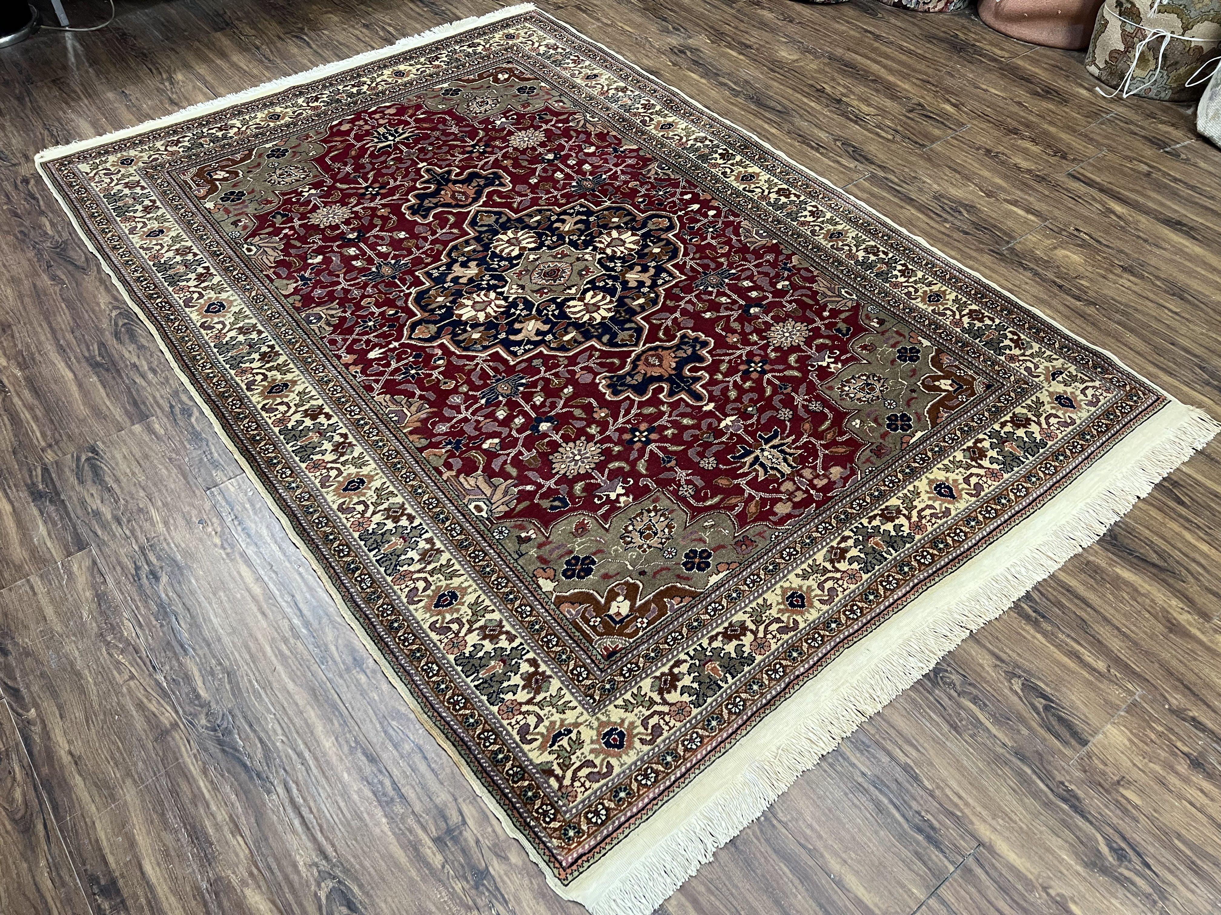 Turkish Kayseri Rug 5x7 Vintage Carpet, Maroon and Beige Wool Rug, Allover Medallion, Oriental Rug 5 x 7, Hand Knotted Rug, Semi Antique Rug - Jewel Rugs