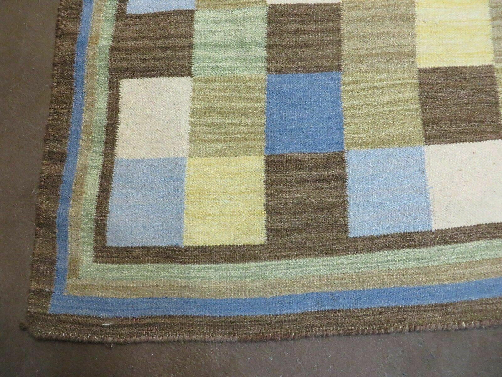 5' X 8' Hand-knotted Kilim Dhurrie Wool Cotton Rug Flat Weave Carpet Checkered Pattern Colorful Multicolor - Jewel Rugs