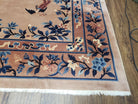 Antique Chinese Peking Area Rug 9x12, Beige & Blue, Hand-Knotted, Peacocks, Chinese Art Deco Carpet, Early 20th Century Rug, Light Colors - Jewel Rugs