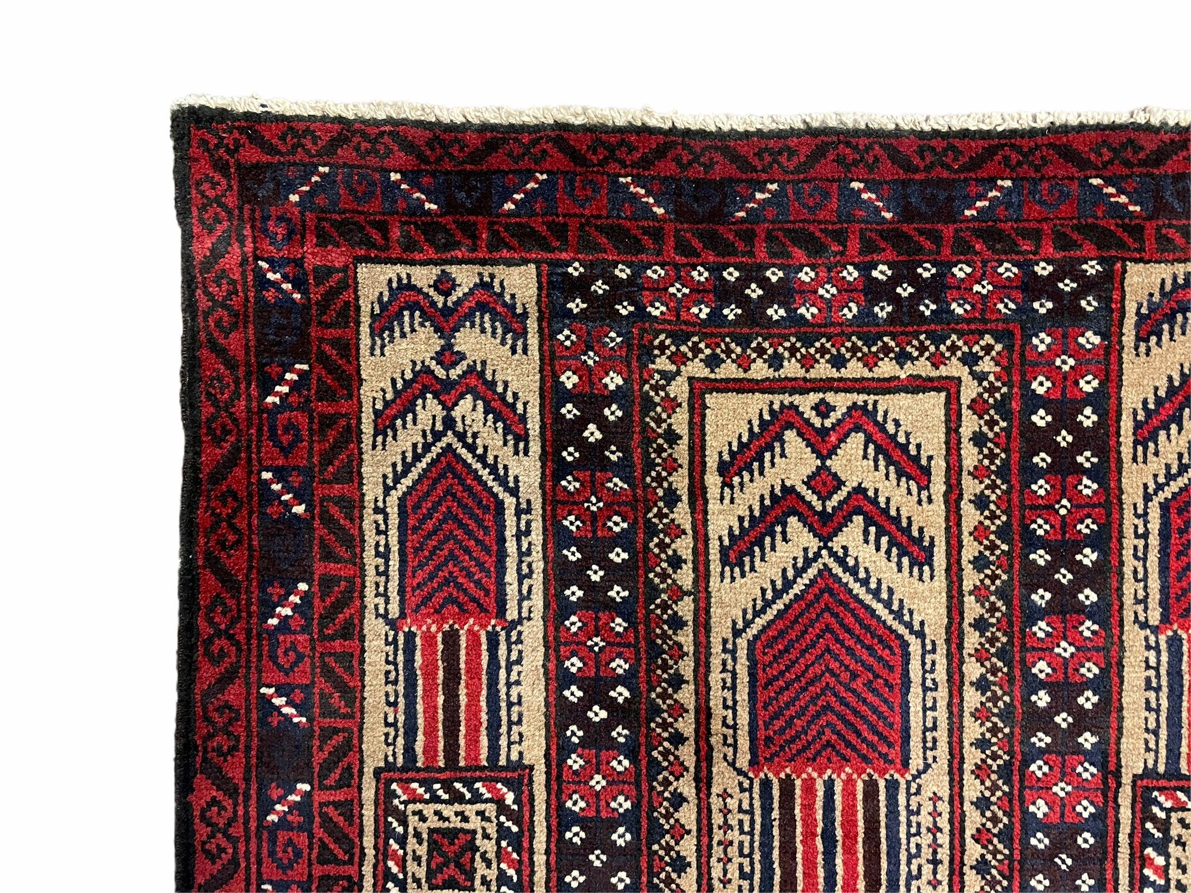 3x5 New Vintage Handmade Tribal Balouch Wool Rug Prayer Rug Red Black Beige Nice - Jewel Rugs