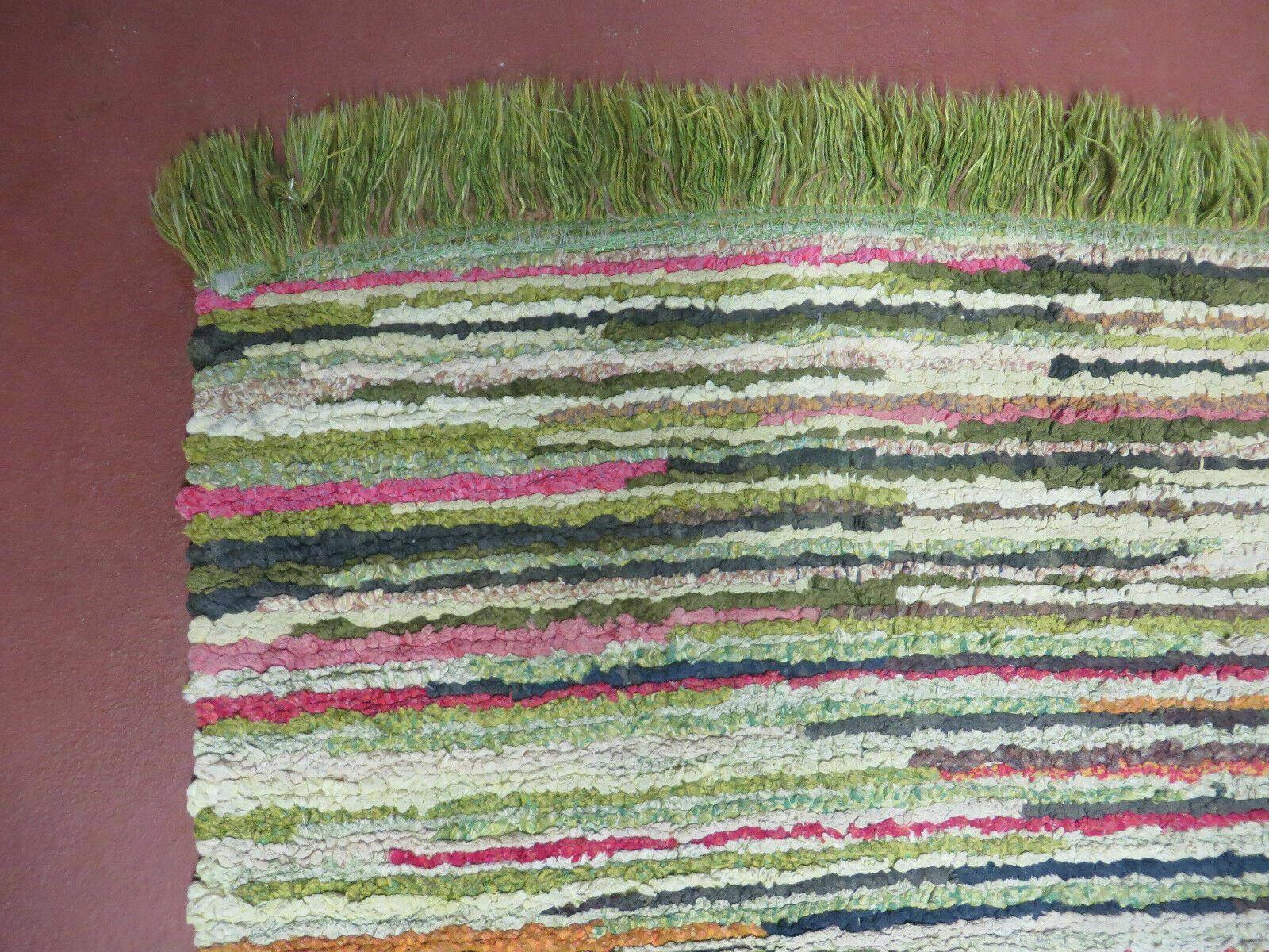 2' X 6' Vintage Hand Loomed Cotton Stripe Runner Rug Natural Dyes Braided Rag Nice - Jewel Rugs