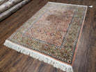 Turkish Hereke Rug 4x6, Wool on Cotton Turkish Hereke Carpet 4 x 6 ft, Handmade Hand Knotted Fine Oriental Rug, Light Coral Red and Green - Jewel Rugs