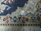 Fine Persian Runner 1.8 x 5, Persian Nain Carpet, Short Runner 5ft Long, Hand Knotted Wool and Silk Antique Rug, Floral Vases, Navy Blue and Ivory, Luxury Rug - Jewel Rugs