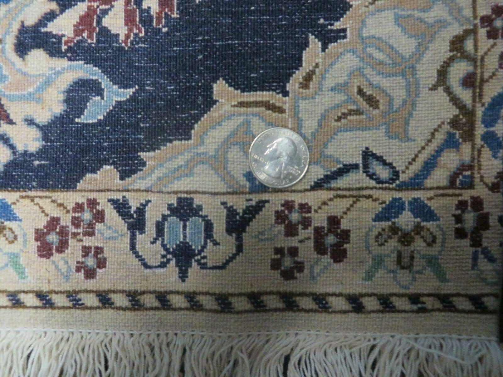 Fine Persian Runner 1.8 x 5, Persian Nain Carpet, Short Runner 5ft Long, Hand Knotted Wool and Silk Antique Rug, Floral Vases, Navy Blue and Ivory, Luxury Rug - Jewel Rugs