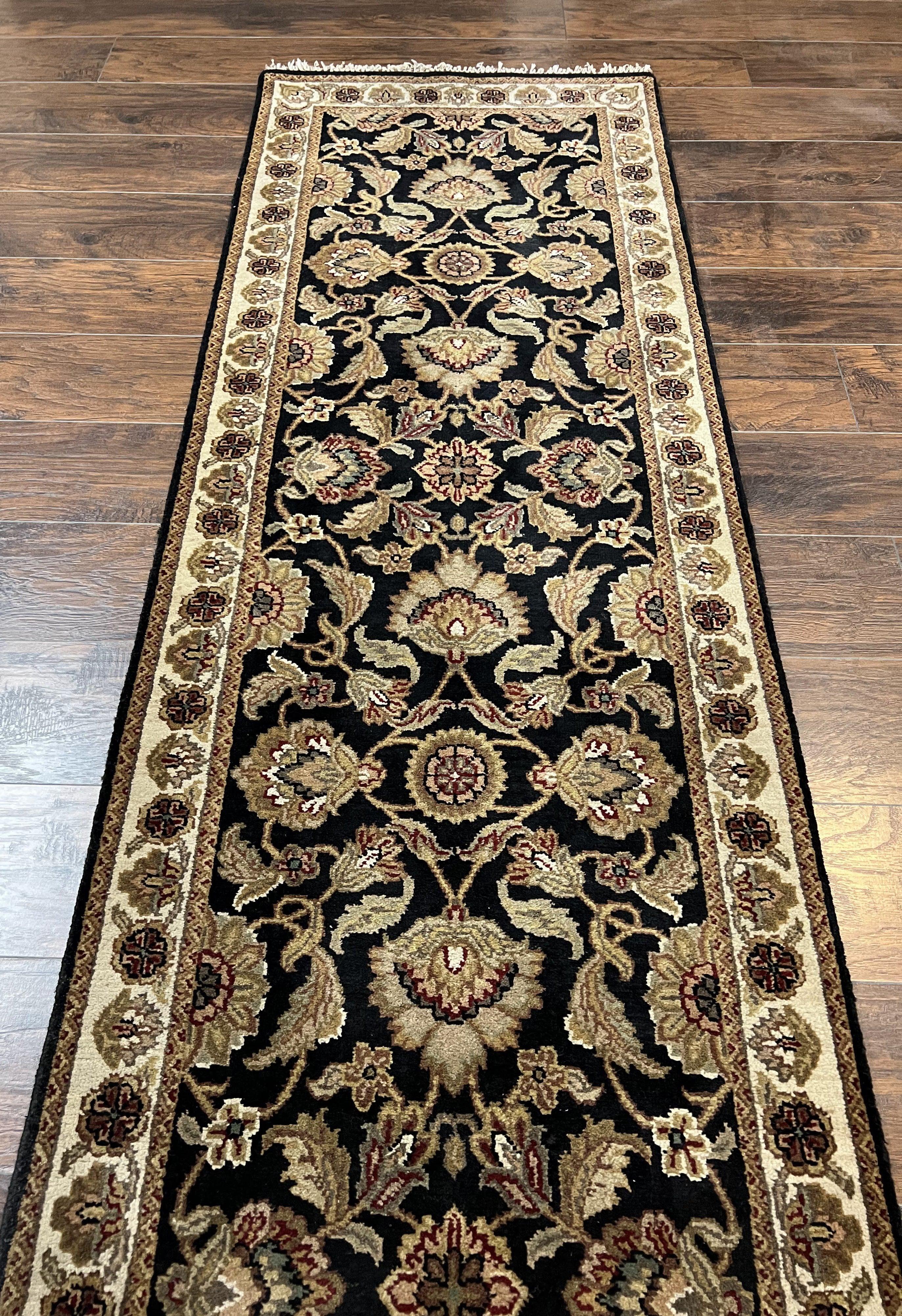 Vintage Indo Mahal Runner Rug 2' 7" x 8' 3", Black Beige Green Runner, Oriental Runner Rug, Hallway Rug, Hand Knotted Wool Rug, 8ft Runner - Jewel Rugs