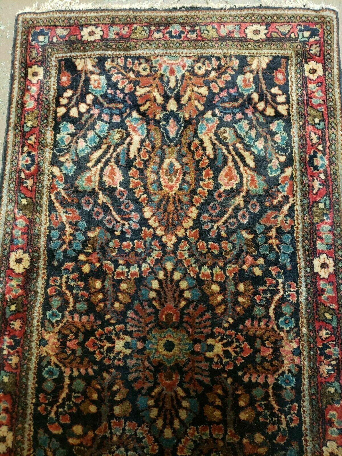 2' X 4' Antique Handmade Sarouk Floral Wool Rug Blue Organic Vegetable Dye Nice - Jewel Rugs