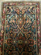 2' X 4' Antique Handmade Sarouk Floral Wool Rug Blue Organic Vegetable Dye Nice - Jewel Rugs