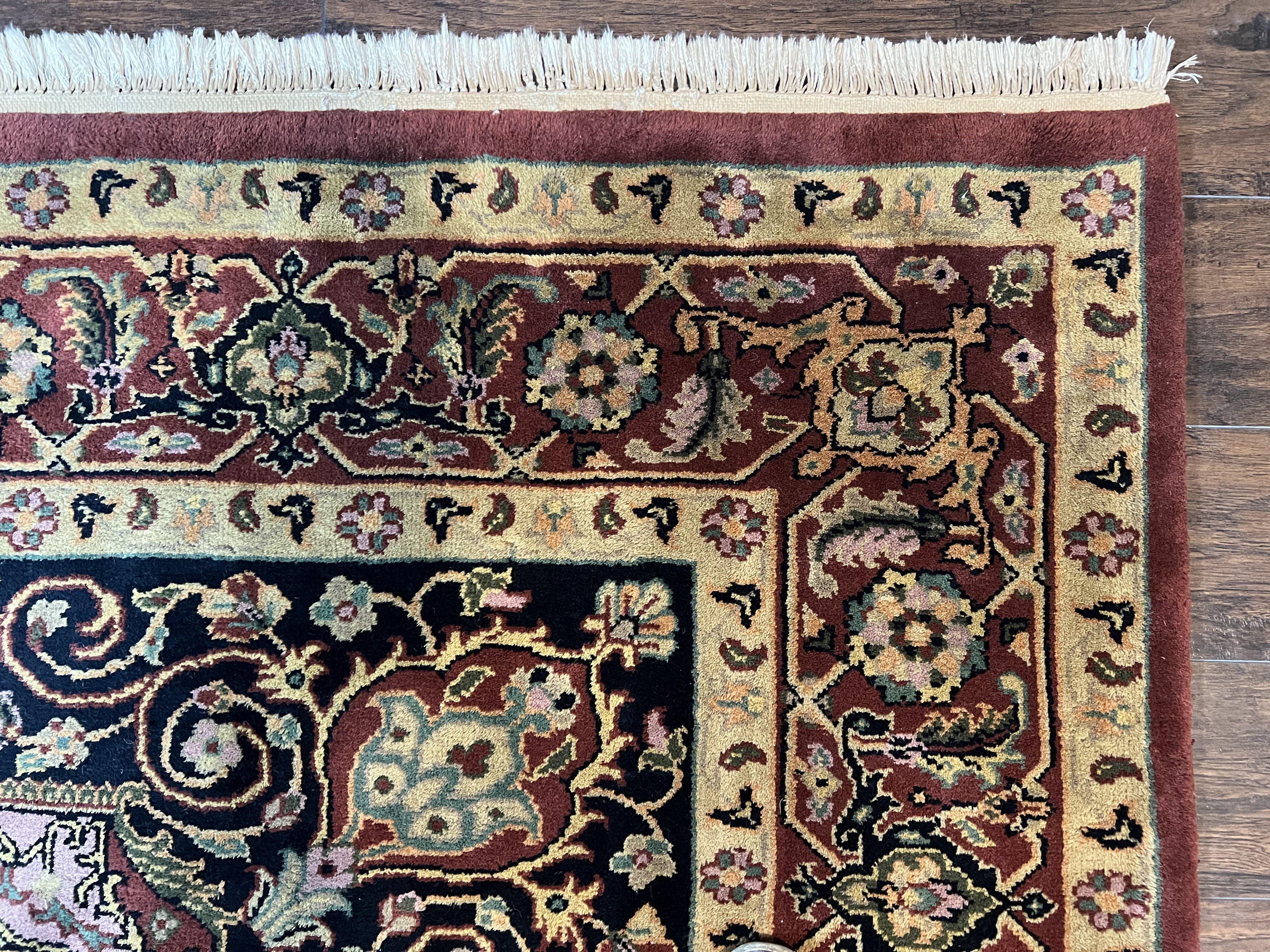 Indo Persian Rug 8x10, Vintage Persian Carpet, Red Black Gold, Central Medallion, Indian Heriz Bidjar Rug, Room Sized Wool Handmade Area Rug - Jewel Rugs