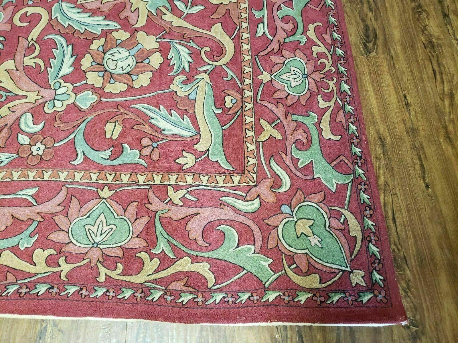 8' X 10' Vintage Indian Embroidery Hand Stitched Asmara Kashmir Rug Wool Nice - Jewel Rugs