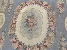 Aubusson Needlepoint Rug 8' 6" x 11' 6", Elegant French Aubusson Design Carpet, Vintage Savonnerie Flatpile Wool Floral Rug Light Blue Beige - Jewel Rugs