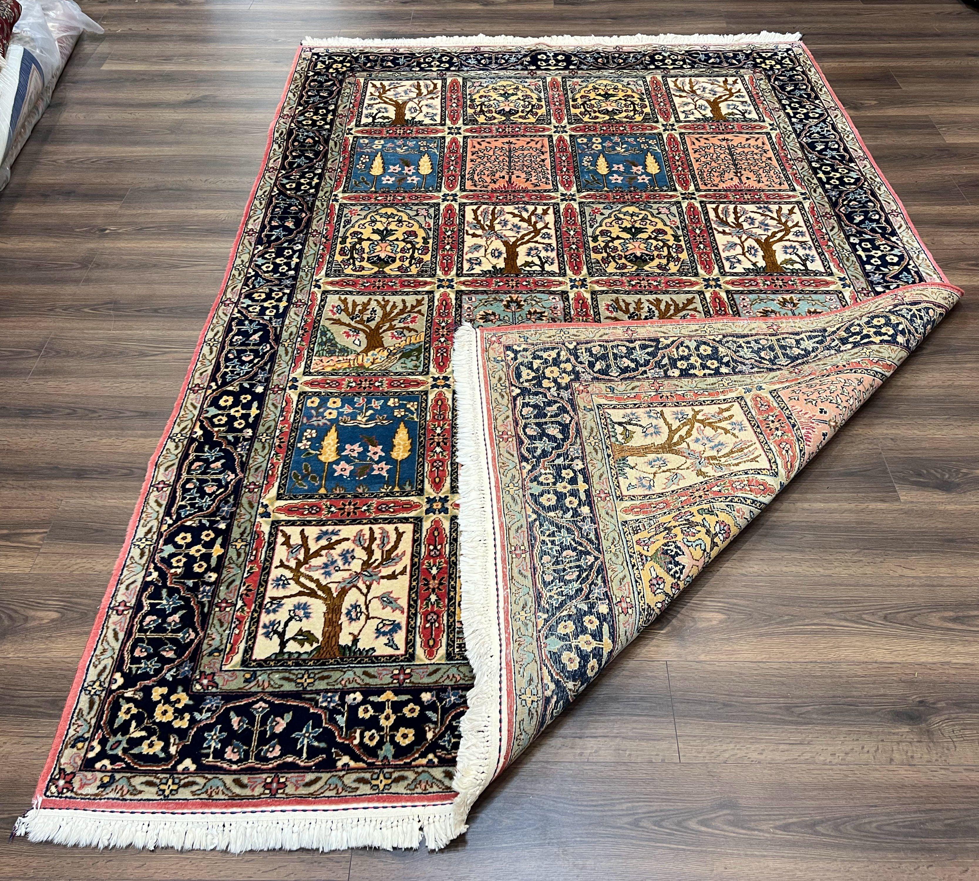 Beautiful Persian Rug 7x10, Semi Antique Persian Tabriz Carpet, Kheshti Panel Design, Tree of Life, Vases, Wool Hand Knotted Authentic Oriental Rug - Jewel Rugs