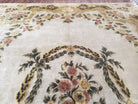 Aubusson Rug 10x14, Elegant French European Design, Vintage Handmade Carpet with Pile, Beige Floral Dining Room Rug, Living Room, Soft Wool - Jewel Rugs