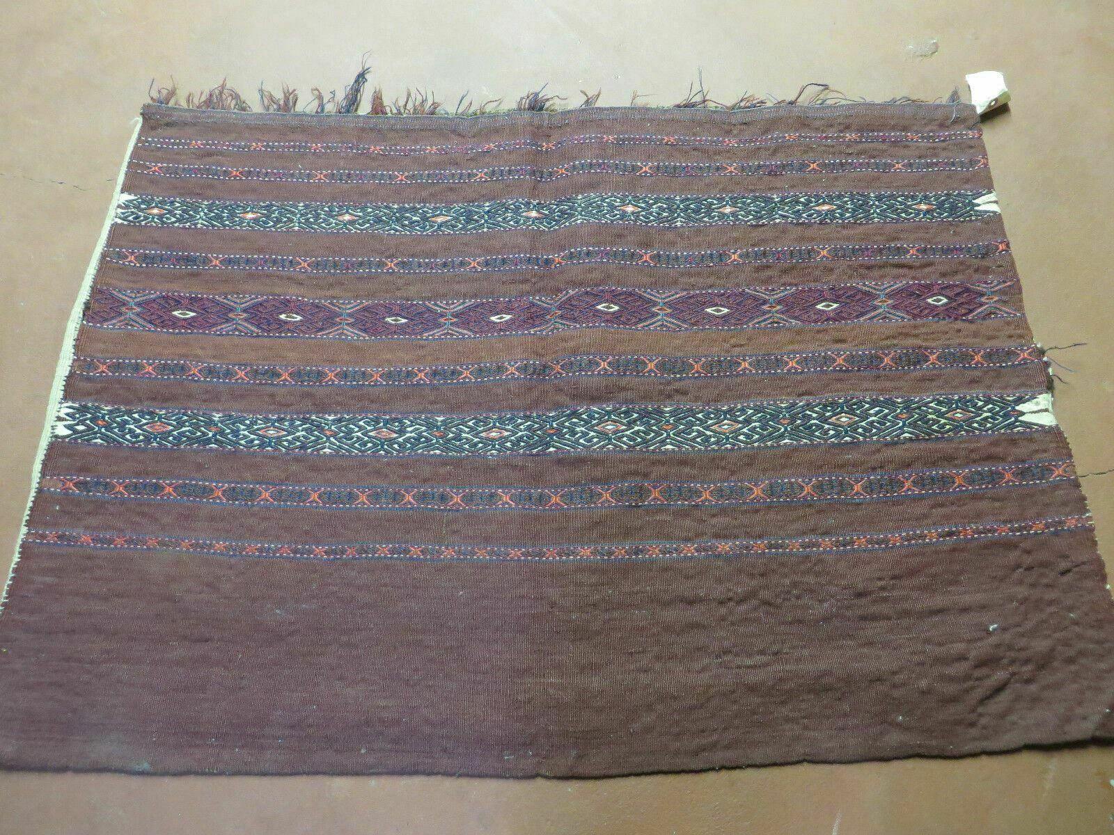 2.5' X 4' Antique Handmade Turkoman Tribal Wool Rug Cushion Case Yamud Stripped - Jewel Rugs