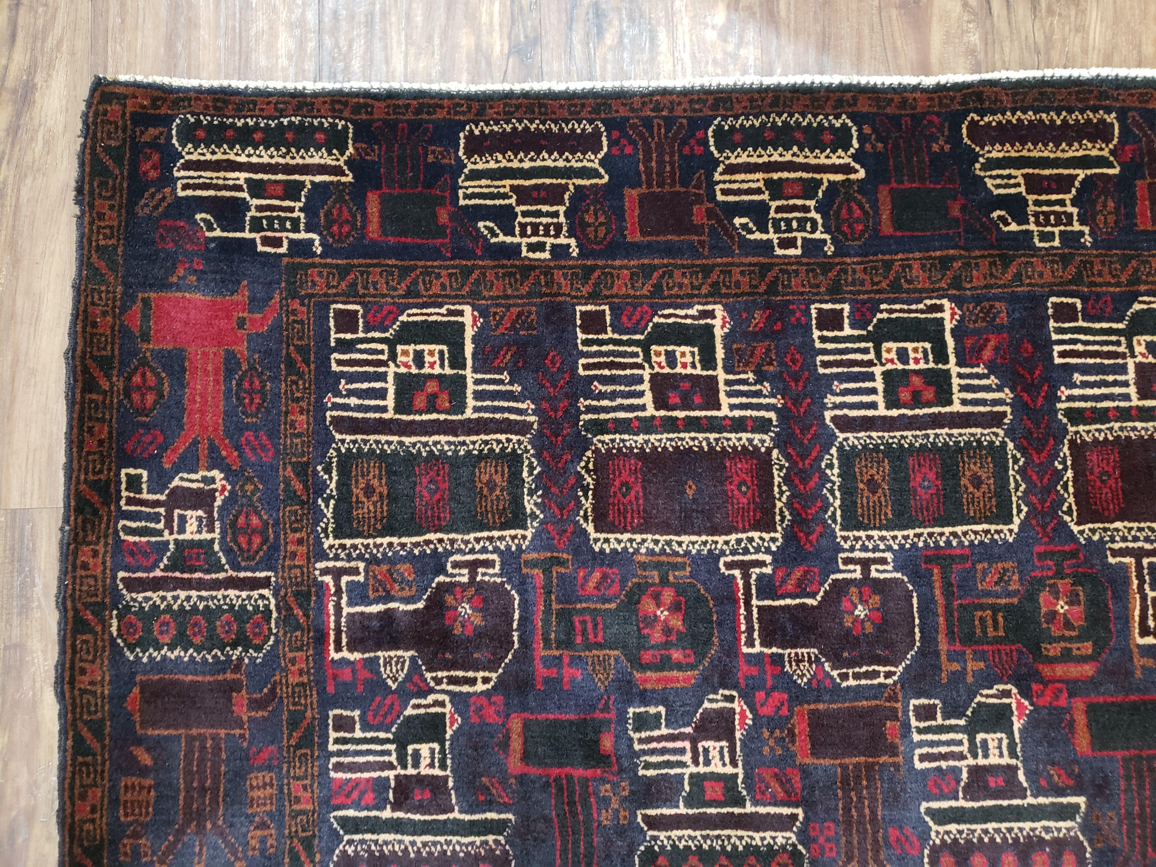 4x6 Handmade Balouch War Afghan Tribal Rug Organic Dyes Helicopter Tank Airplane - Jewel Rugs