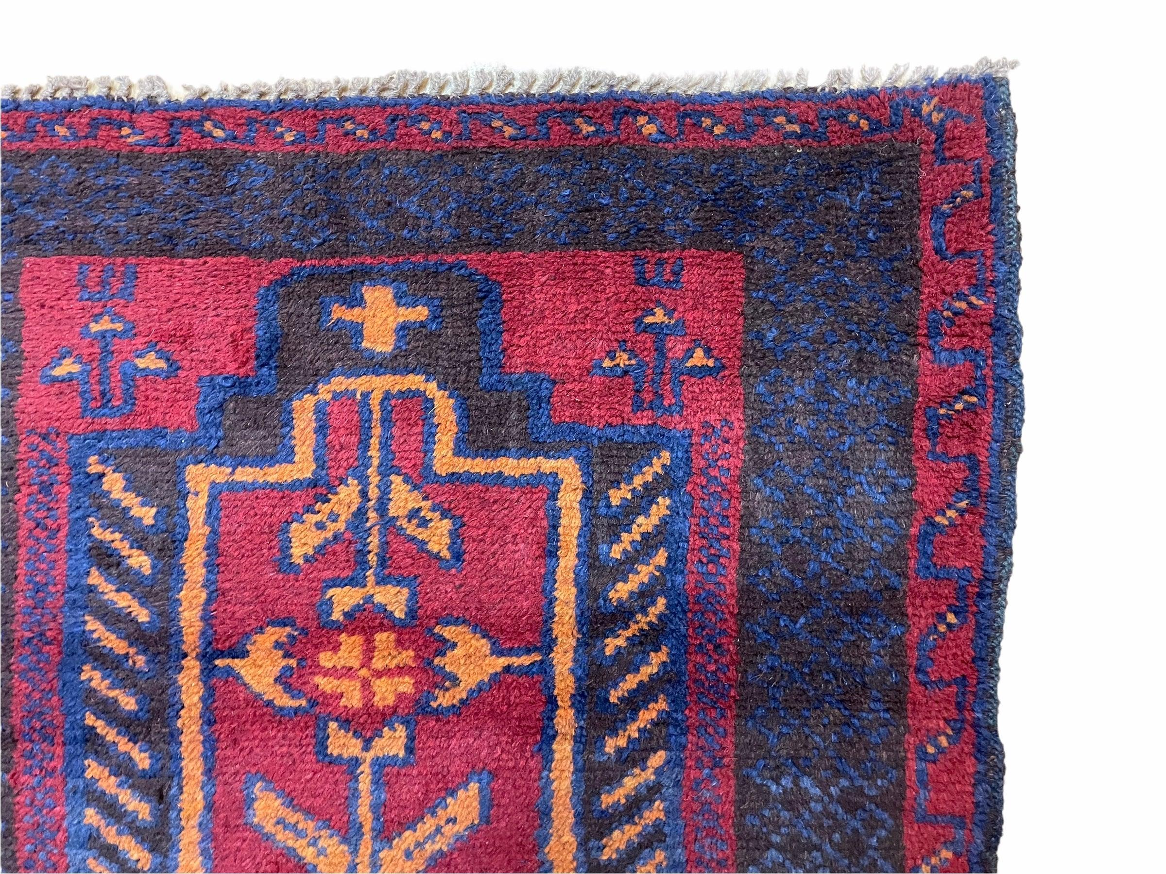 2' 7" X 4' 6" Vintage Handmade Tribal Wool Rug Balouchi Rug Afghan Red Blue 3x5 - Jewel Rugs