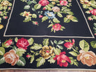 Vintage Black Floral Needlepoint Area Rug 5x8 - 6x9, Large Red & Pink Rose Flowers, Wool Hand-Woven Petitepoint Flatweave Living Room Carpet - Jewel Rugs