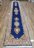 Semi Anique Dark Blue Persian Kerman Runner, 2'7" x 13'5" - Jewel Rugs