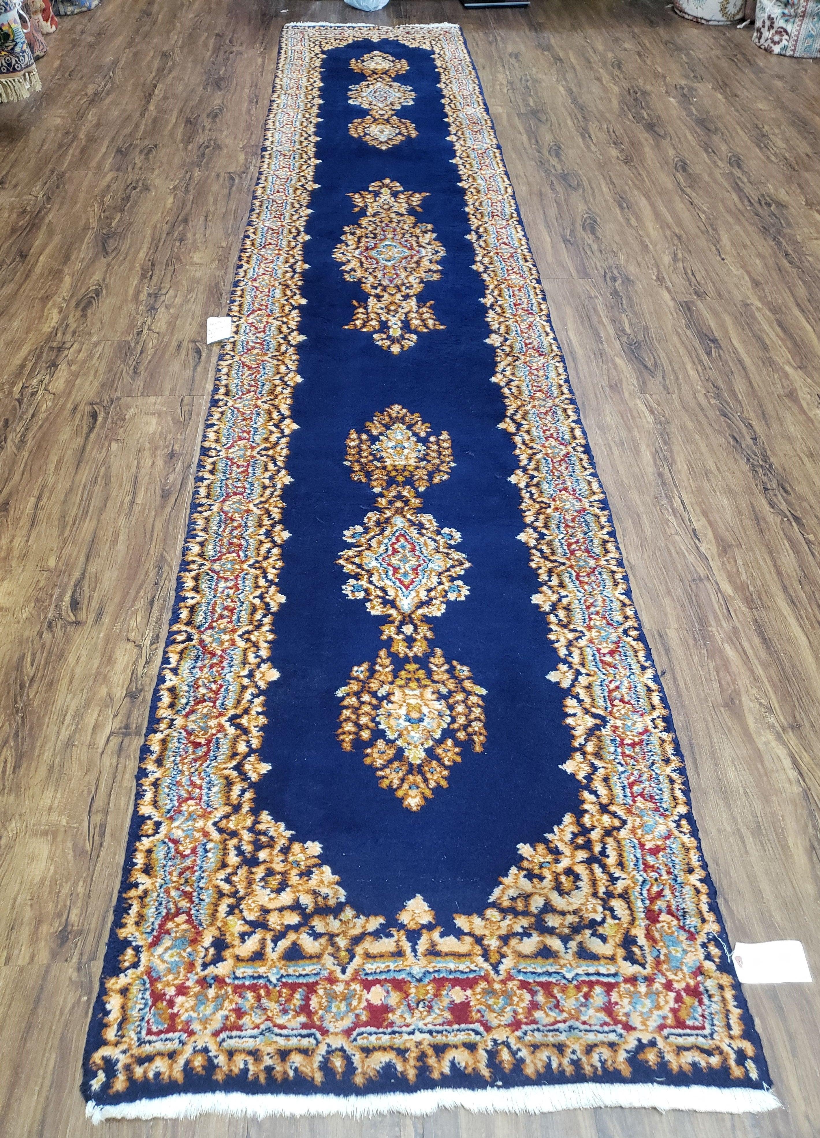 Semi Anique Dark Blue Persian Kerman Runner, 2'7" x 13'5" - Jewel Rugs