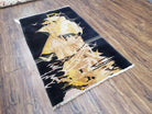 Small Chinese Rug 2'6" x 4' 4", Black Chinese Rug, Boat Ship at Sea with Seagulls, Chinese Art Deco Rug, Vintage 1960s Hand-Knotted Handmade - Jewel Rugs