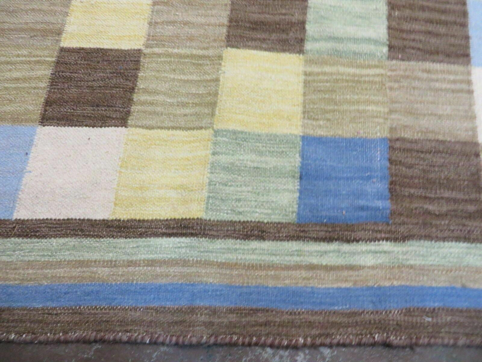 5' X 8' Hand-knotted Kilim Dhurrie Wool Cotton Rug Flat Weave Carpet Checkered Pattern Colorful Multicolor - Jewel Rugs