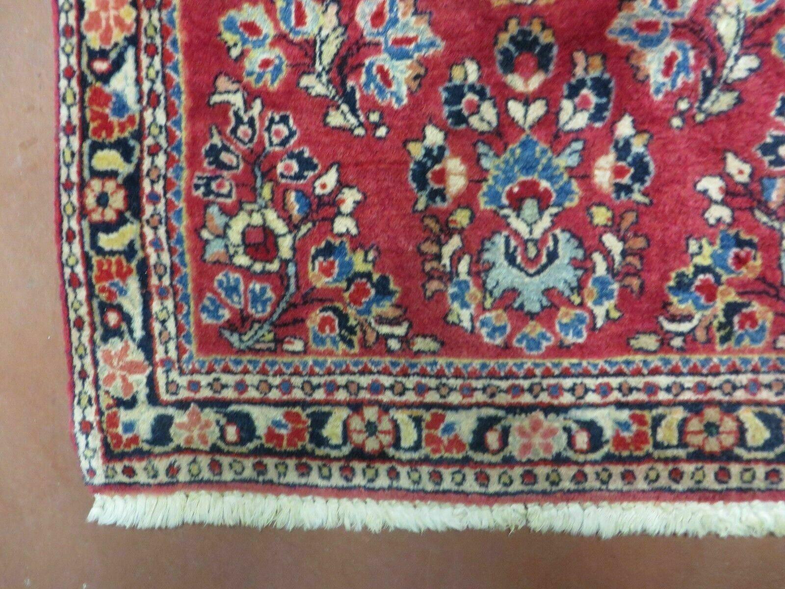 2' X 4' Antique Hand-Knotted Handmade Indian Floral Wool Rug Carpet Red Nice - Jewel Rugs