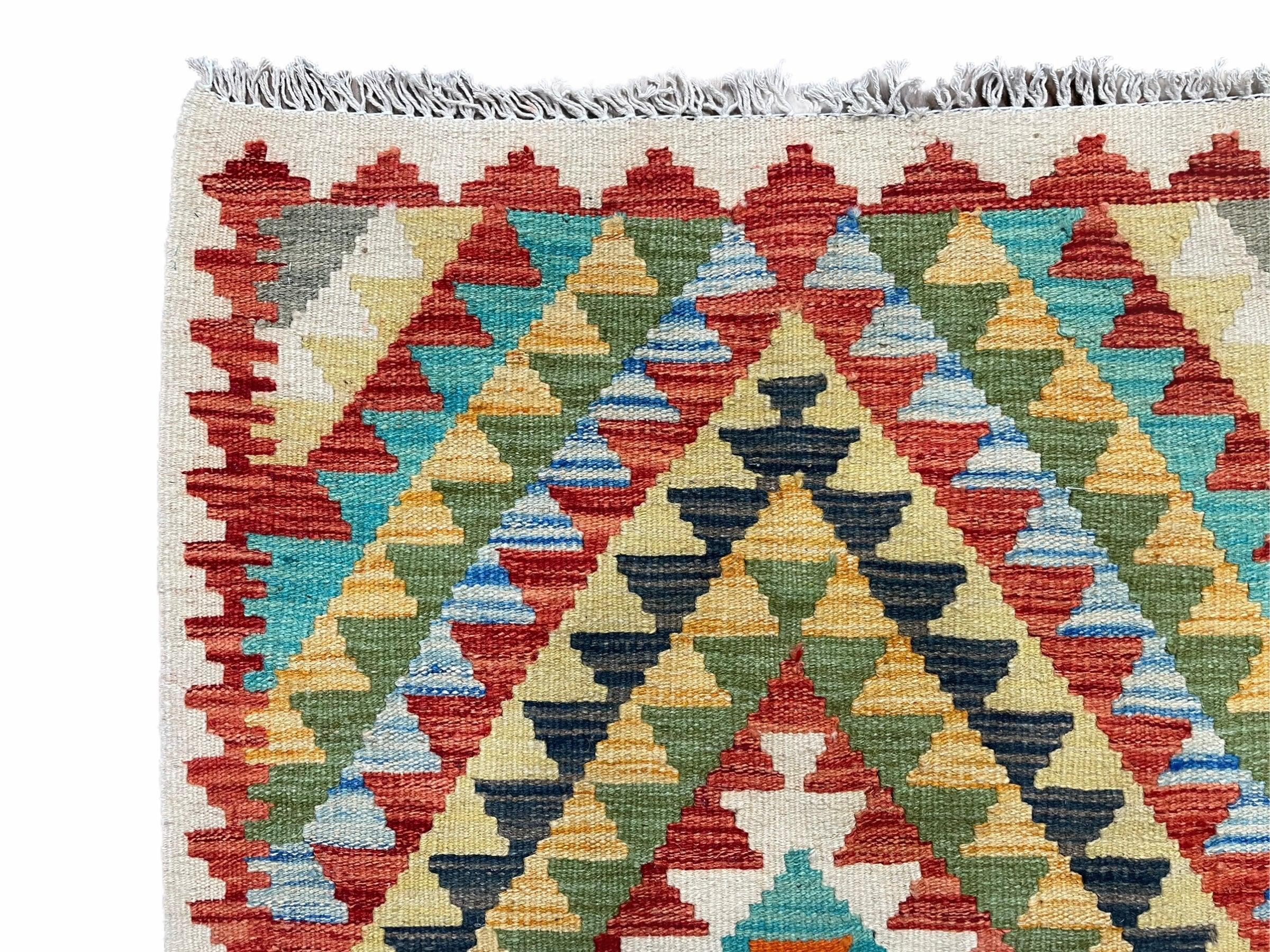 Small Kilim Rug 2x4 Colorful Turkish Kilim Accent Rug New Flatweave Wool Kilim Chobi Kilim Diamond Zigzag Playroom Rug - Jewel Rugs