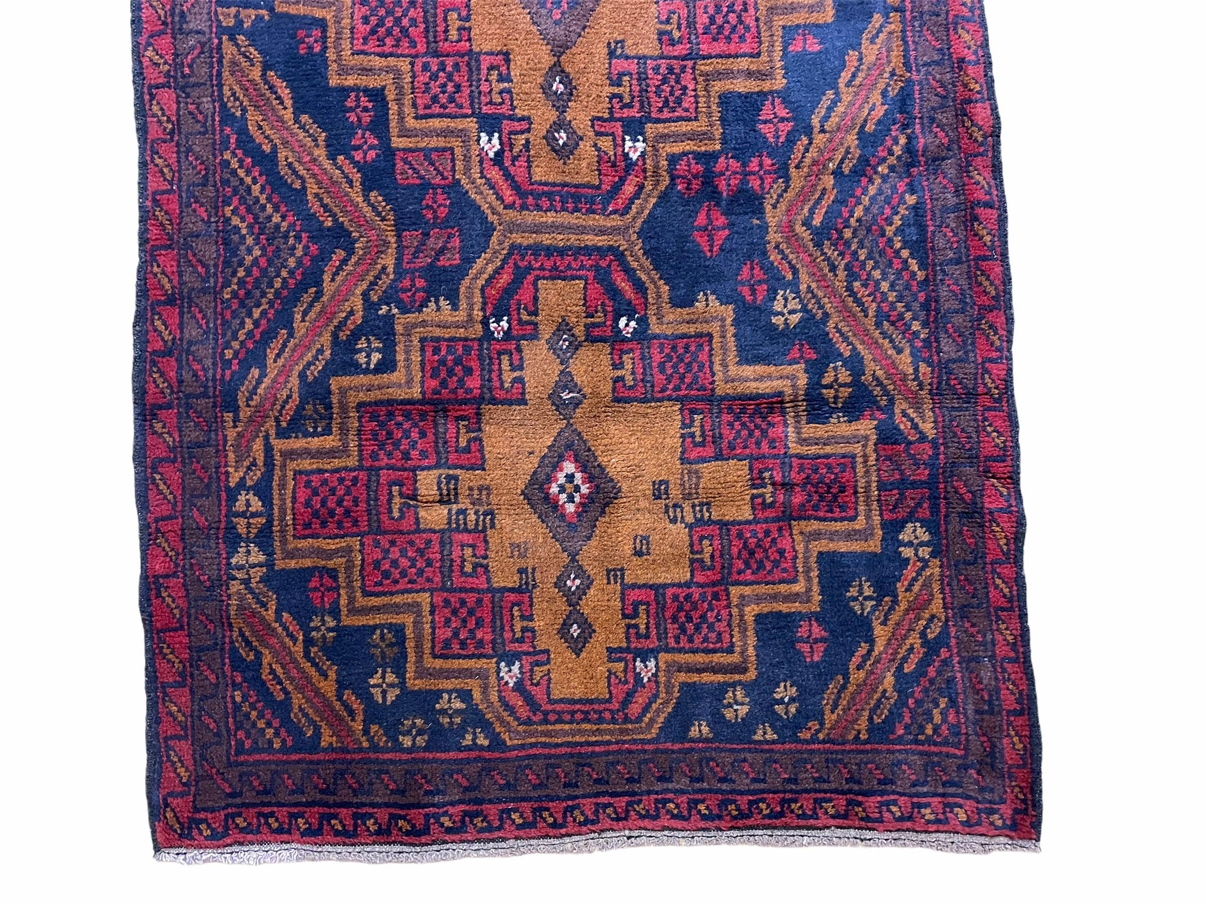 3' x 4' 5" Vintage Handmade Tribal Balouchi Rug Afghan Rug Brown Red Blue - Jewel Rugs