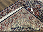 Indo Persian Rug 4 x 6.5, Navy Blue and Ivory/Cream, Hand-Knotted Wool Indian Oriental Carpet, Floral Medallion, Traditional Entryway Rug - Jewel Rugs