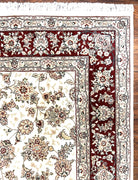 Pak Persian Rug 6x9, Floral Allover Carpet 6 x 9 ft, Cream and Maroon Hand Knotted Wool and Silk Fine Oriental Rug, Traditional Vintage Rug - Jewel Rugs