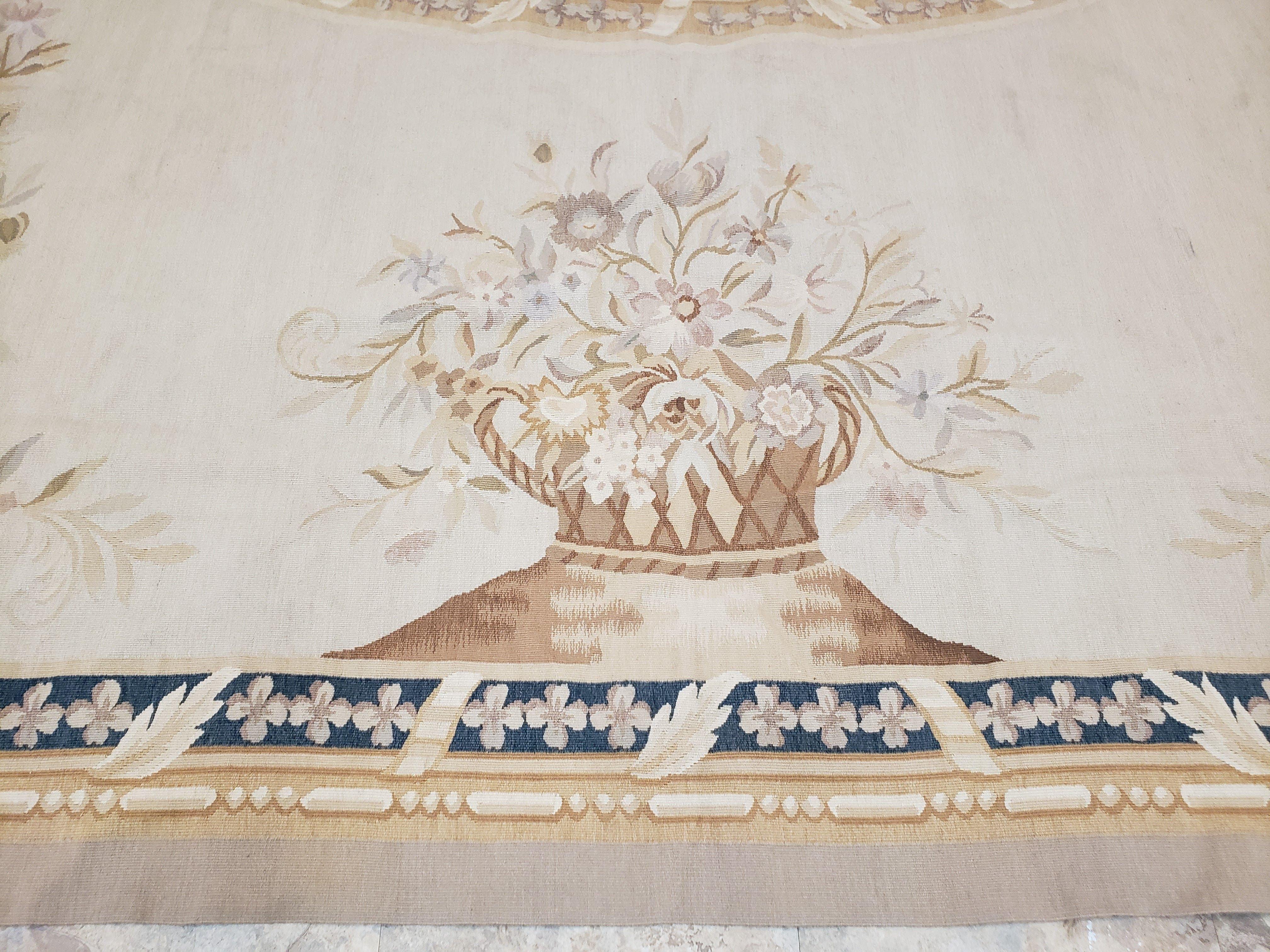 New Aubusson Rug 11x16 Oversized Carpet, Palace Sized Rug 11 x 16, Elegant Savonnerie European Handmade Floral Vases Flatweave Wool Area Rug - Jewel Rugs