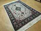 4' X 6' Vintage Hand Knotted In India Wool Silk Accent Rug Carpet Ivory Beige - Jewel Rugs