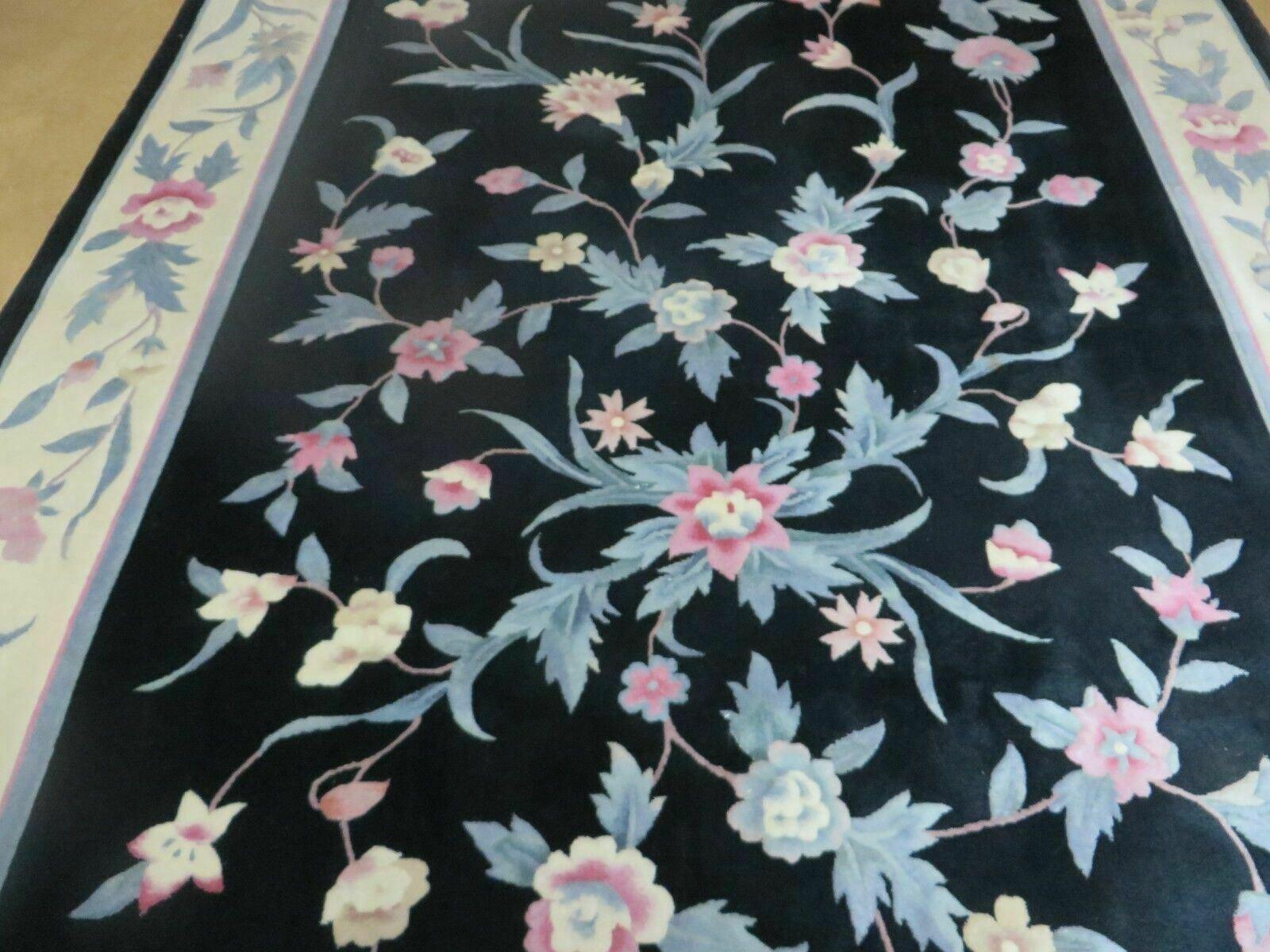 6' X 9' Vintage Handmade Chinese Art Deco 90 Lines Wool Rug Flowers Vase Nice - Jewel Rugs