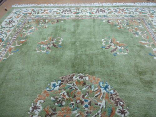 8' X 11' Vintage Indo Chinese Handmade Wool Rug Green Nice - Jewel Rugs