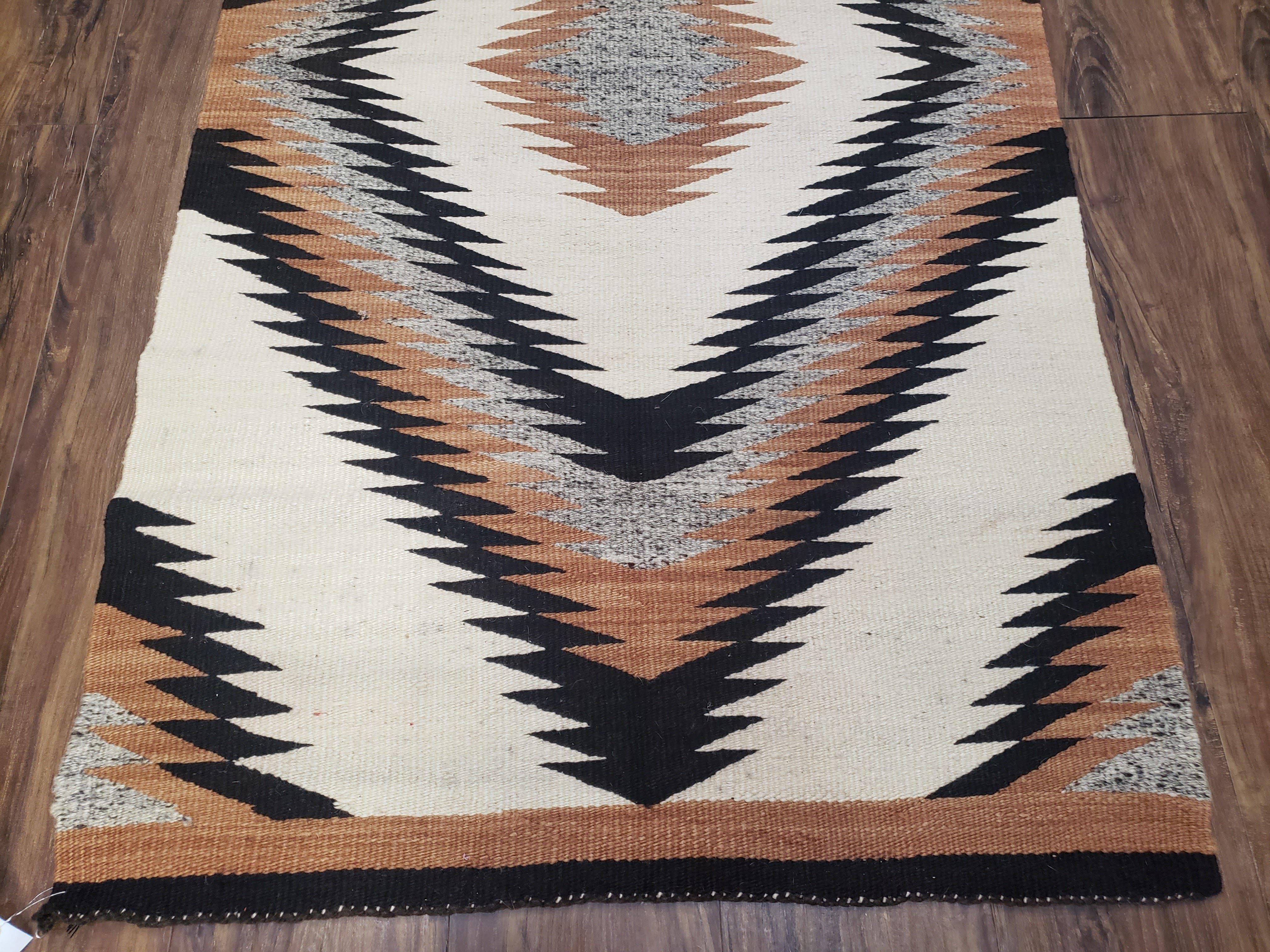 Antique Navajo Rug 3x5, Wool Handwoven Flatweave Navajo Territory Blanket, Collectible Navajo Blanket, Tribal Carpet, Diamond Pattern Ivory - Jewel Rugs