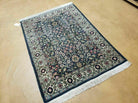 3' X 4' Vintage Handmade India Jaipur Floral Wool Rug Carpet Nice Dark Blue - Jewel Rugs