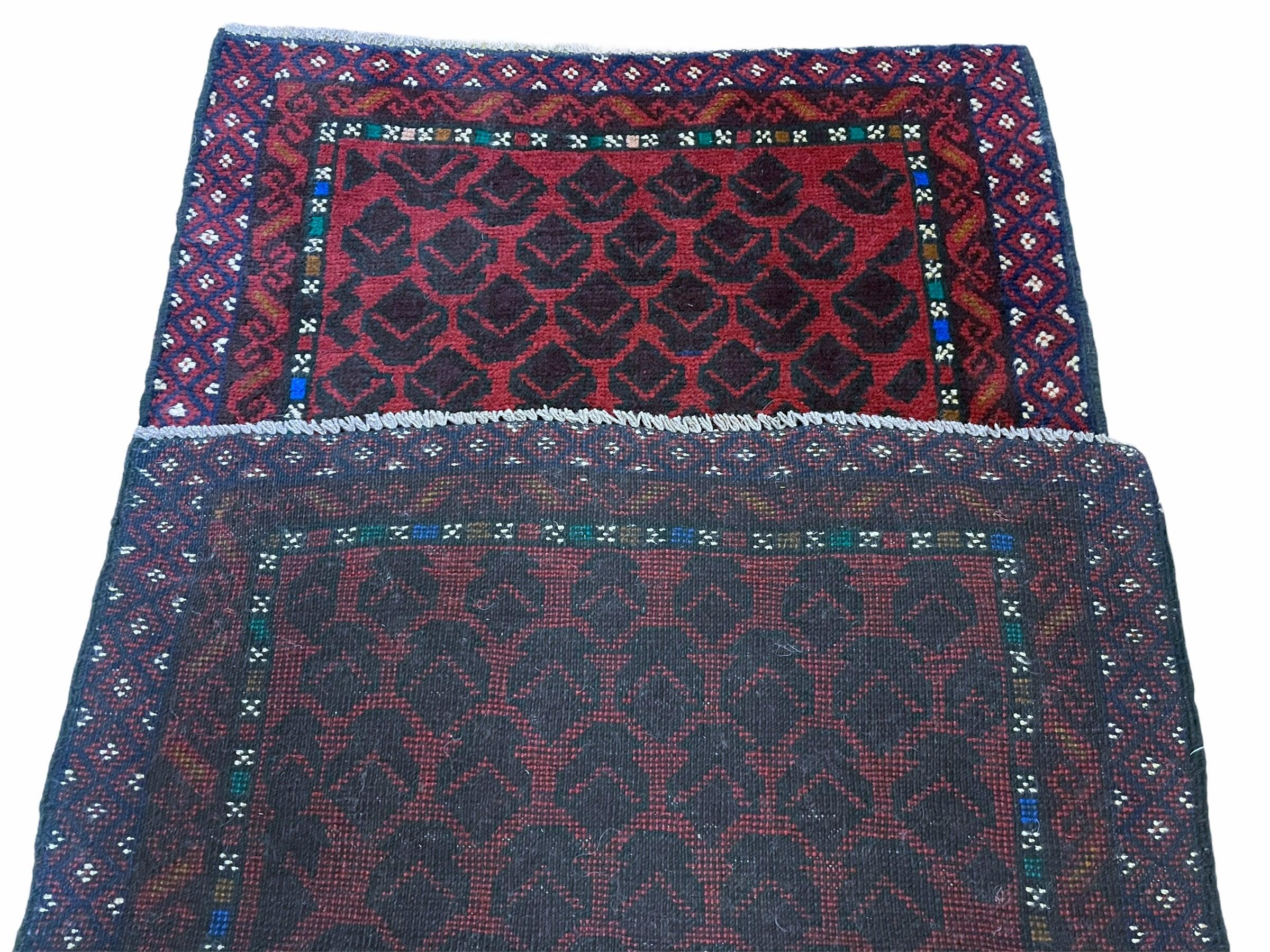 2' 8" X 4' 6" Vintage Handmade Tribal Wool Rug Balouchi Rug Afghan Rug Red Blue - Jewel Rugs