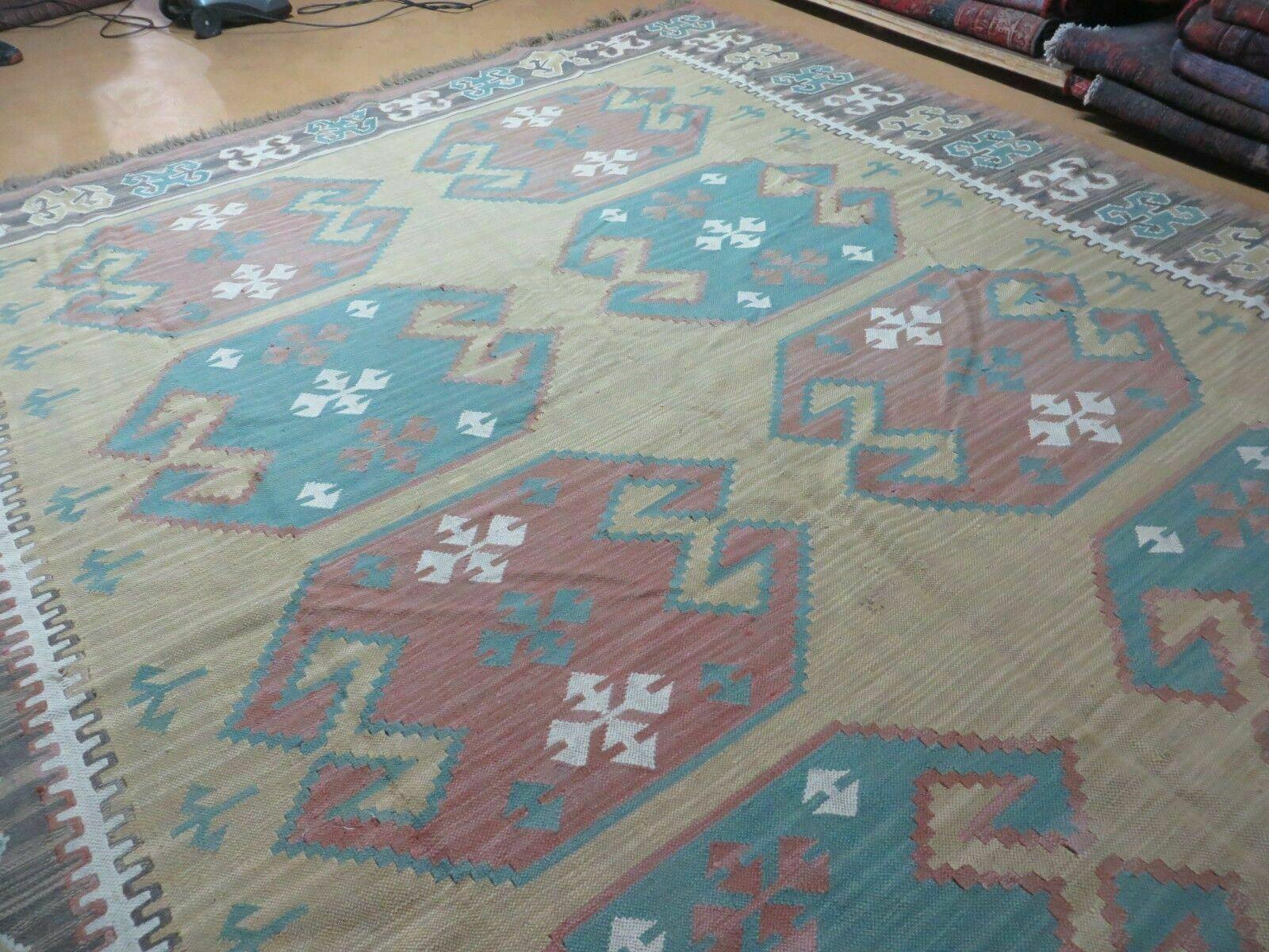 8' X 10' Vintage India Oriental Geometric Handmade Flat Weave Wool Rug Nice - Jewel Rugs