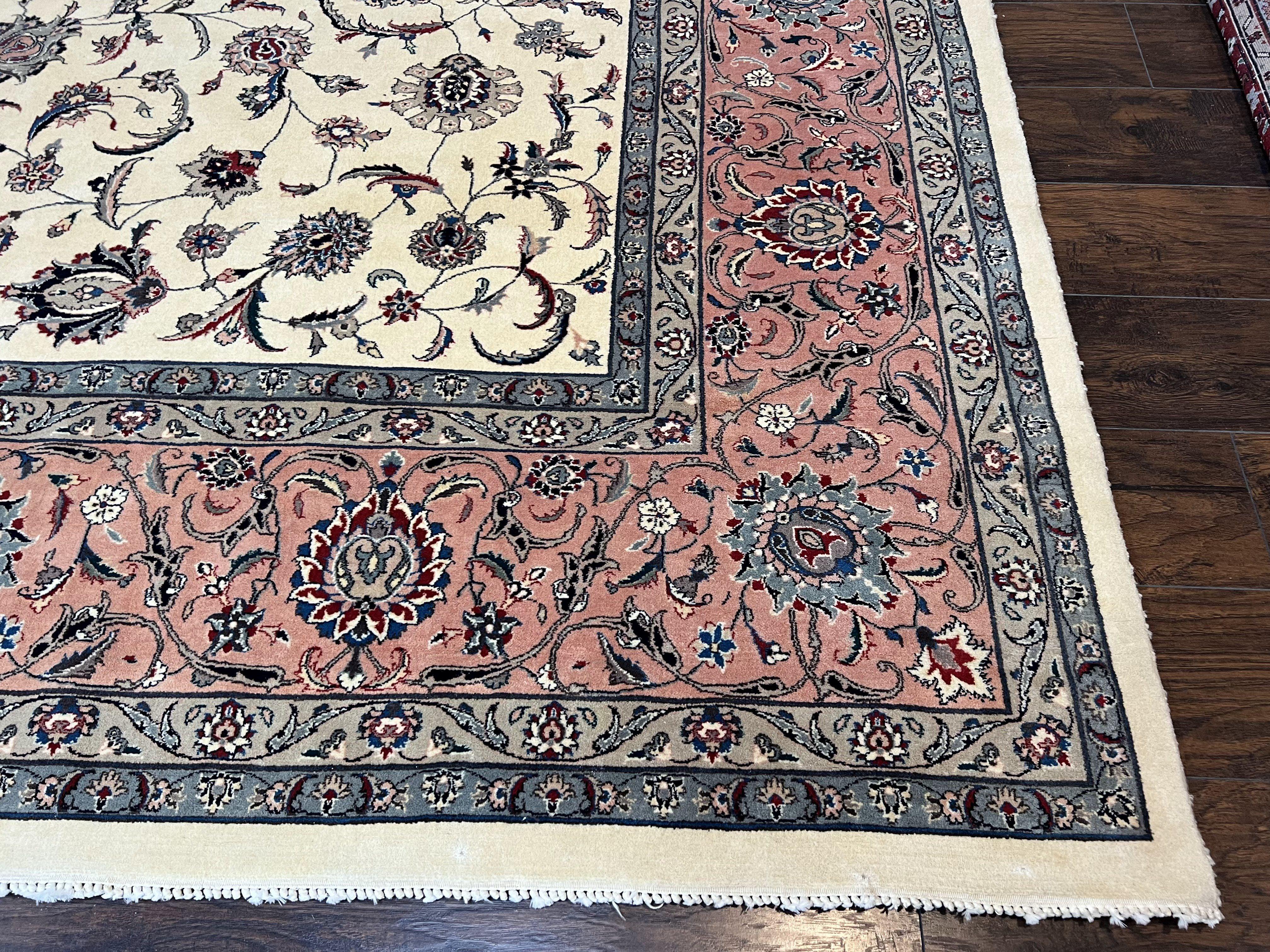 11x15 Pak Persian Rug, Large Oversized Pakistani Rug, Afshin Pattern, Allover Floral Design, Cream and Salmon, Wool Area Rug Dining Room Rug - Jewel Rugs