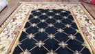 Nepal Rug 6x9, New Aubusson Nepalese Tibetan Carpet 6'1" x 8' 8", Hand-Knotted Wool, Unused, Black & Cream, Savonnerie Pattern, Soft Pile - Jewel Rugs