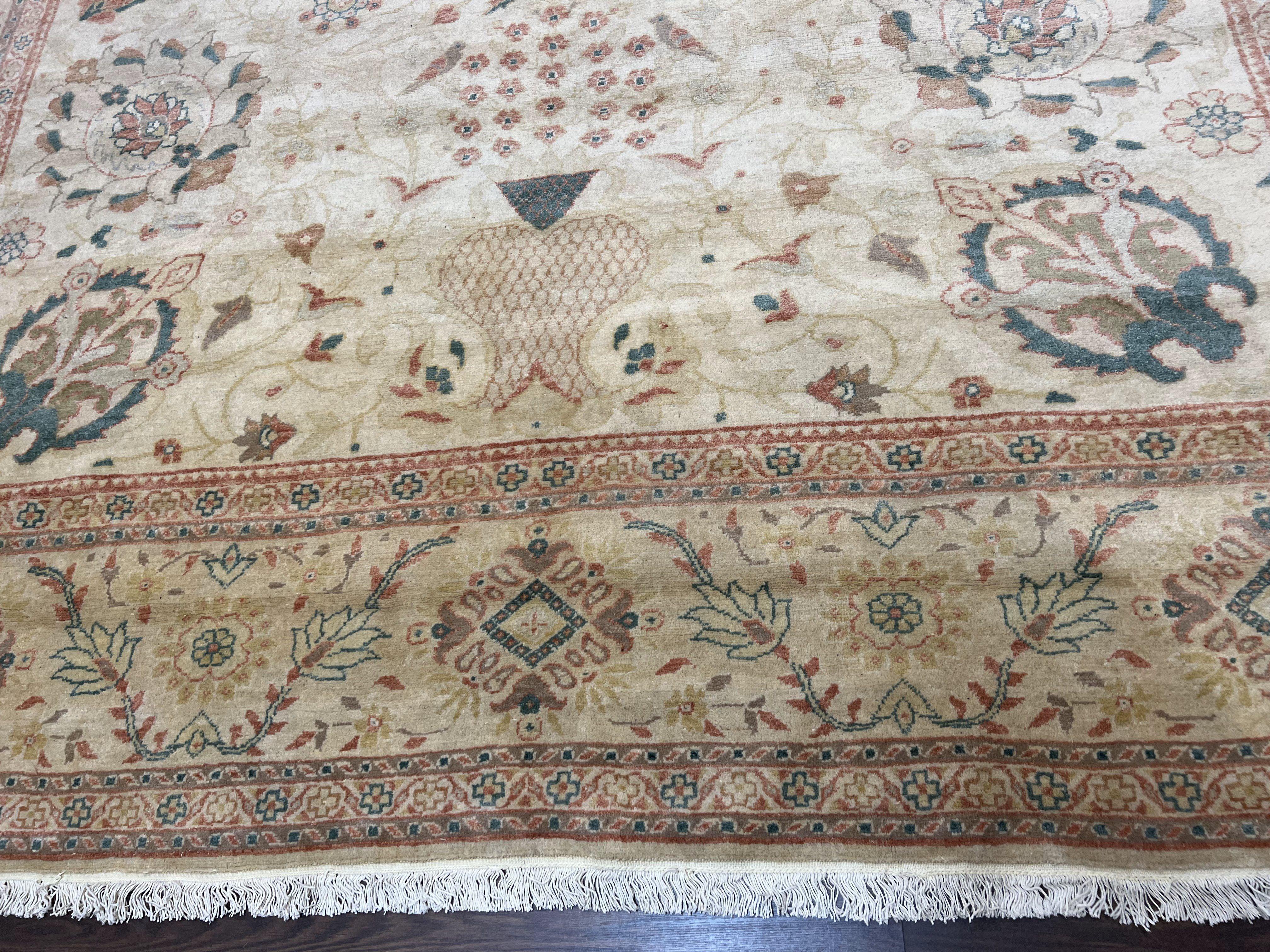 Large Turkish Rug 10x14, Mahal Sultanabad Oriental Carpet 10 x 14 ft, Silver-Beige, Large Floral Hand Knotted Vintage Wool Rug, Very Fine - Jewel Rugs