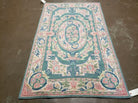 3' X 5' Hand Stitched Indian Wool Rug with Backing Green & Pink - Jewel Rugs