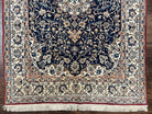 Super Fine Persian Nain Carpet 3.6 x 5.4, Traditional Persian Rug, Center Medallion with Floral Allover Design Dark Blue and Ivory/Cream Detailed 4-La, Wool with Silk Accents - Jewel Rugs