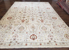 Peshawar Oushak Large Room Sized Rug 10 x 14.4, Wool Hand-Knotted Ivory Chobi Farmhouse Oriental Rug, 10x14 Living Room Pakistani Carpet - Jewel Rugs