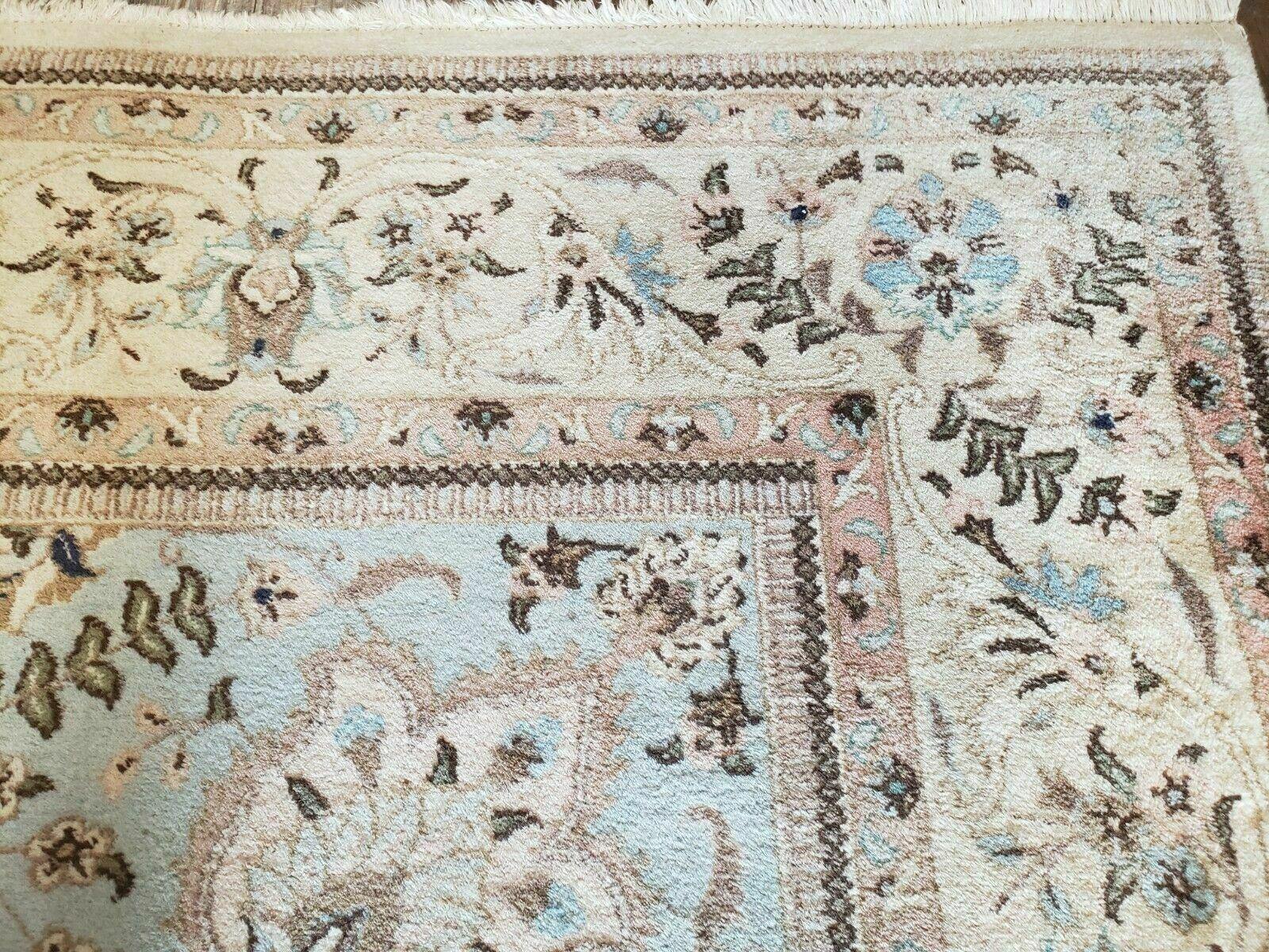 10' X 13' Vintage Handmade Indian Amritsar Wool Rug Oatmeal Soft Blue - Jewel Rugs